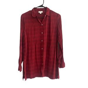 J. Jill Red Plaid Button Down Lightweight Shirt Women Sz XS